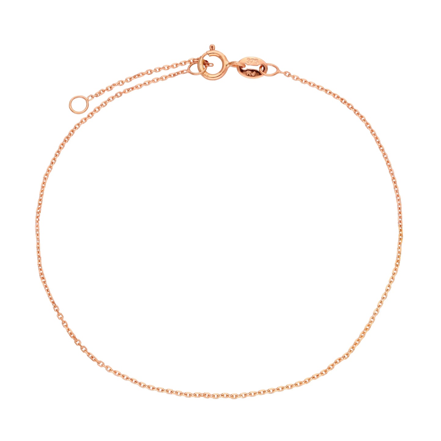 9ct Rose Gold Faceted Trace Chain Bracelet 7 - 8 Inches