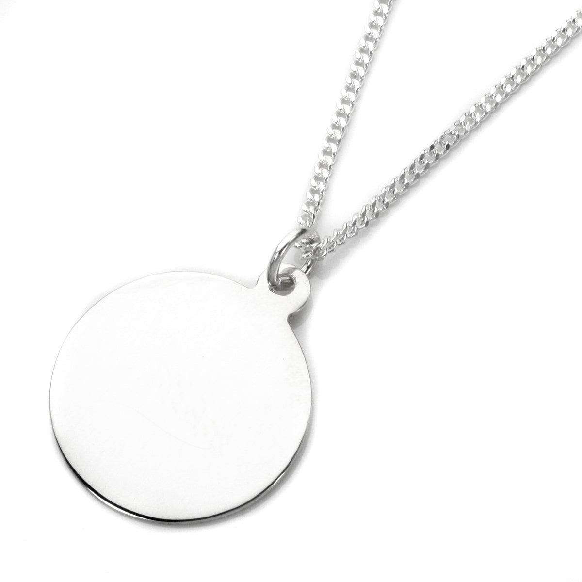 Sterling Silver Large Engravable Round Pendant Necklace 16 - 24 Inches