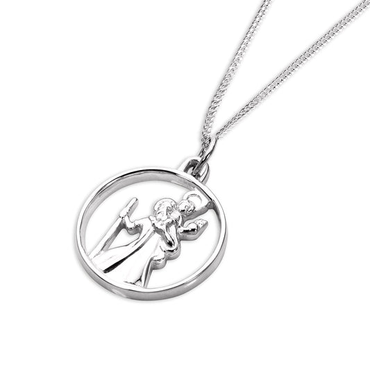 Sterling Silver Open Saint Christopher Pendant Necklace 14 - 32 Inches