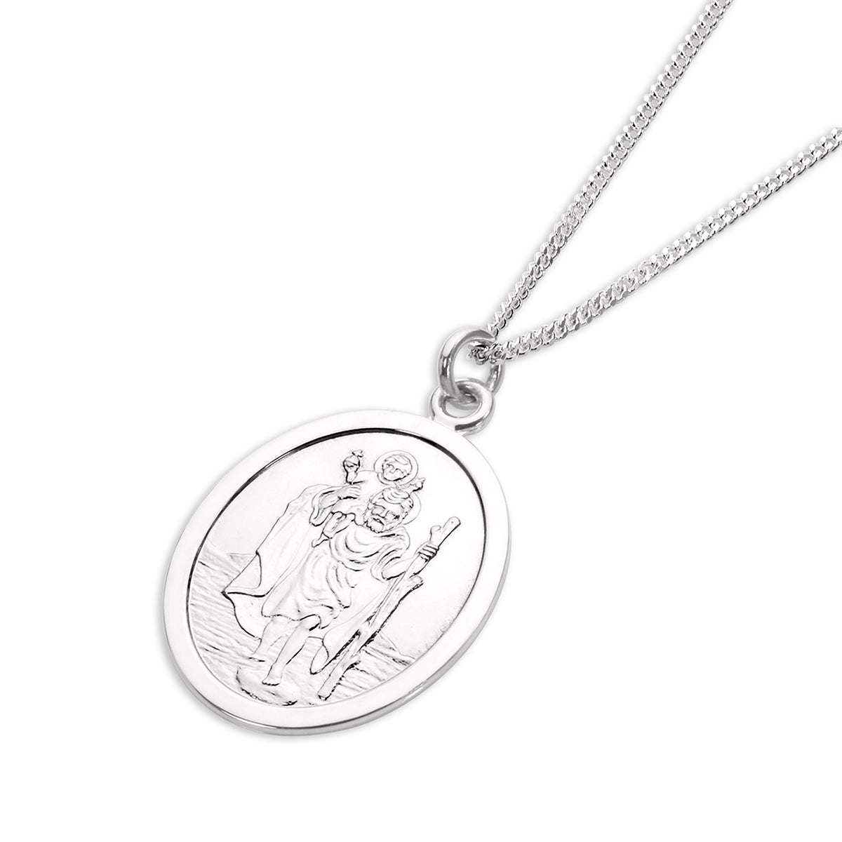 Sterling Silver Oval Saint Christopher Pendant Necklace 16 - 24 Inches