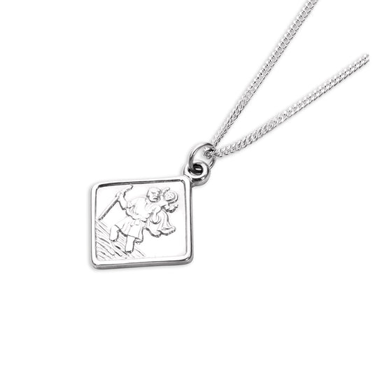 Sterling Silver Small Square Saint Christopher Pendant Necklace 14 - 32 Inches