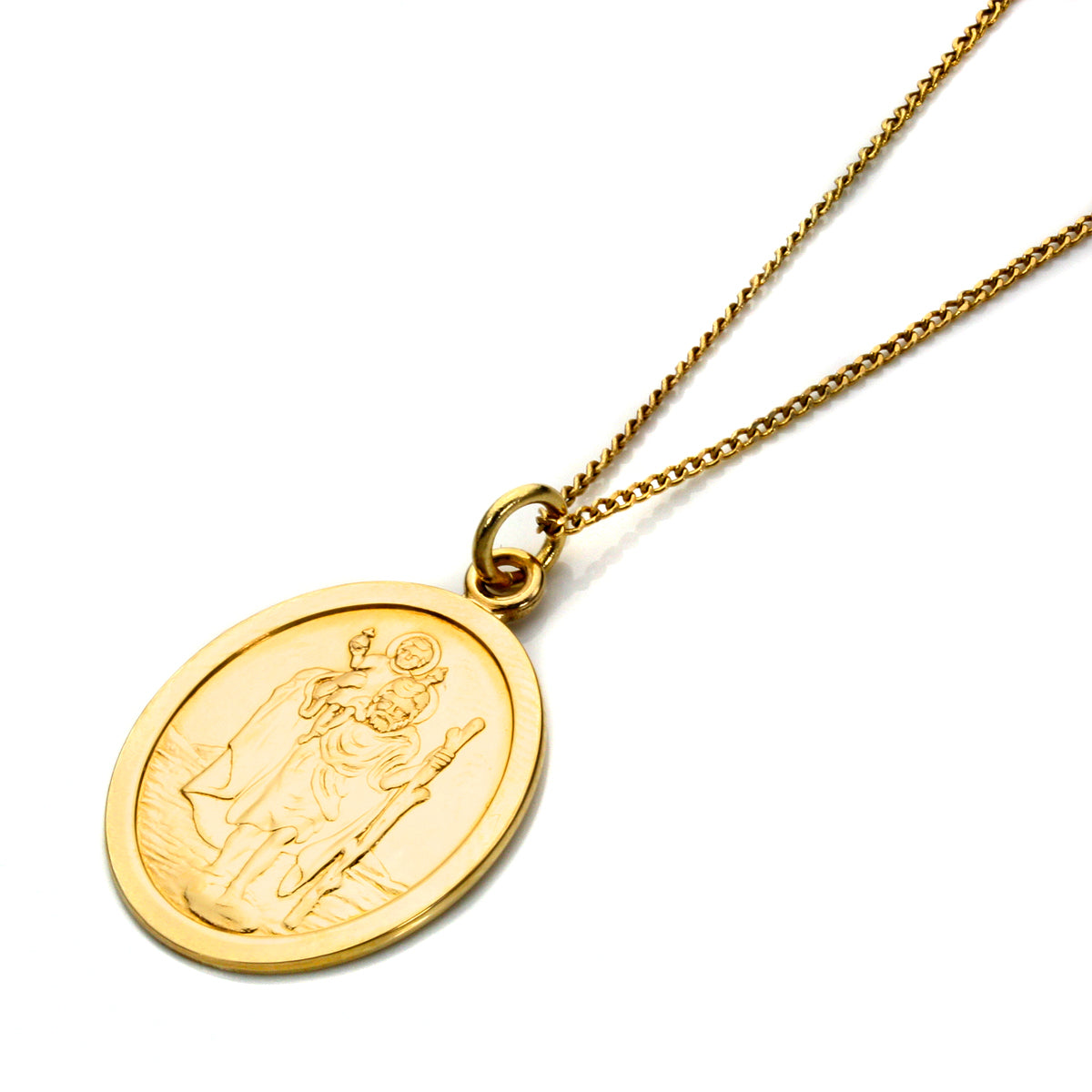 9ct Gold Oval Saint Christopher Pendant Necklace 16 - 20 Inches