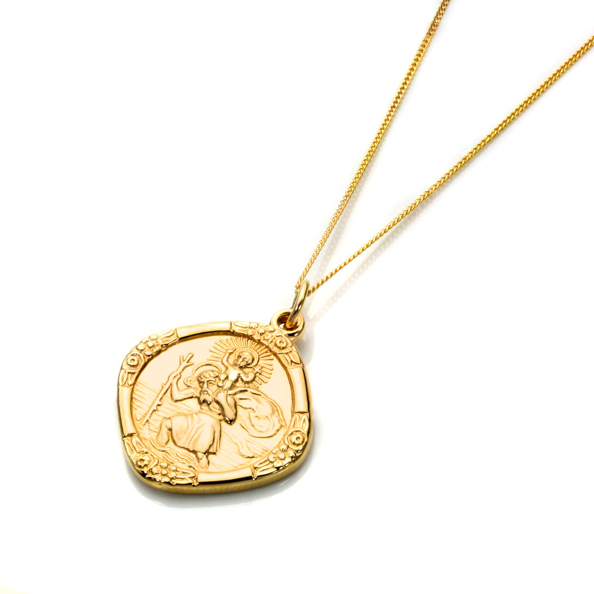 9ct Gold Medium Reversible Saint Christopher Pendant Necklace 16 - 18 Inches