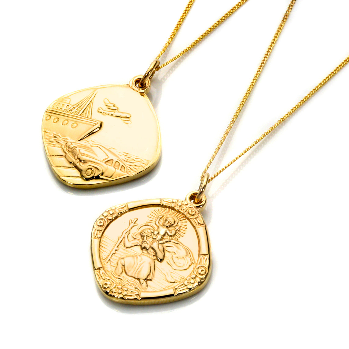 9ct Gold Medium Reversible Saint Christopher Pendant Necklace 16 - 18 Inches