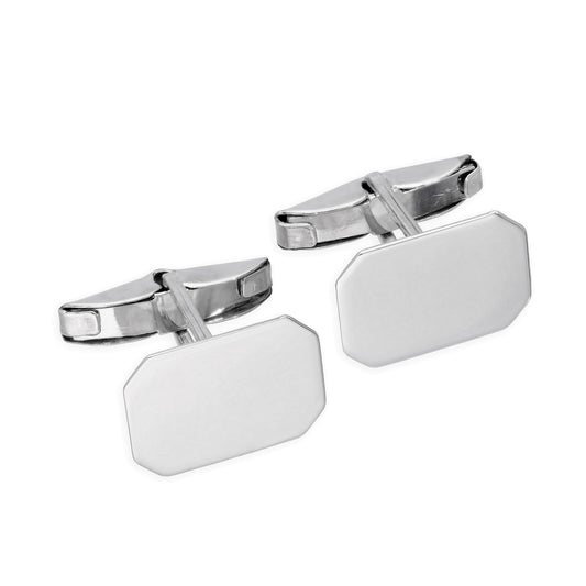 9ct White Gold Engravable Octagonal Swivel Back Cufflinks