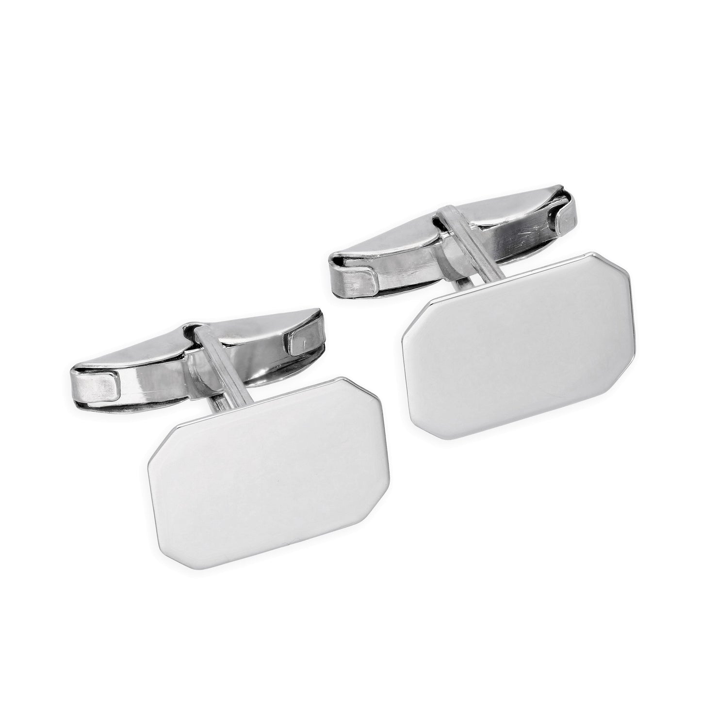 9ct White Gold Engravable Octagonal Swivel Back Cufflinks