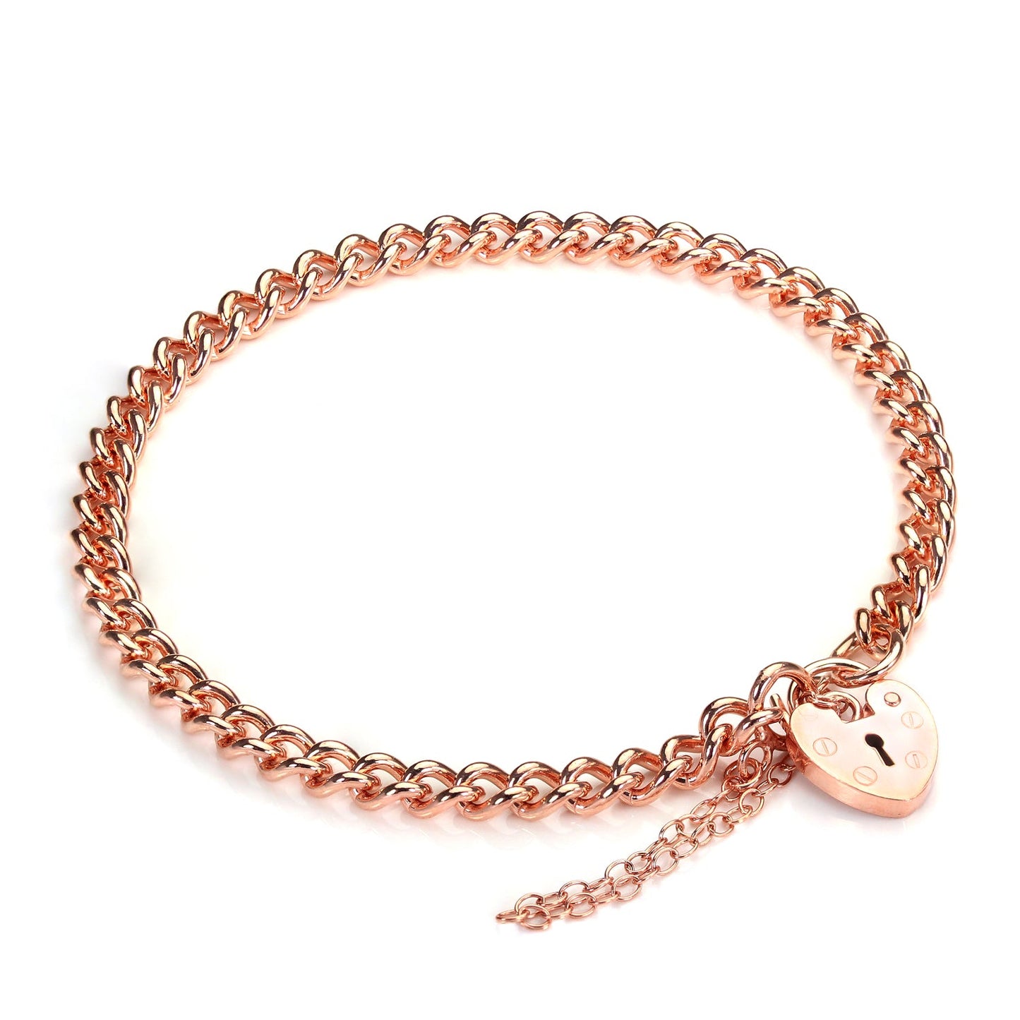 9ct Rose Gold Heart Padlock Charm Bracelet