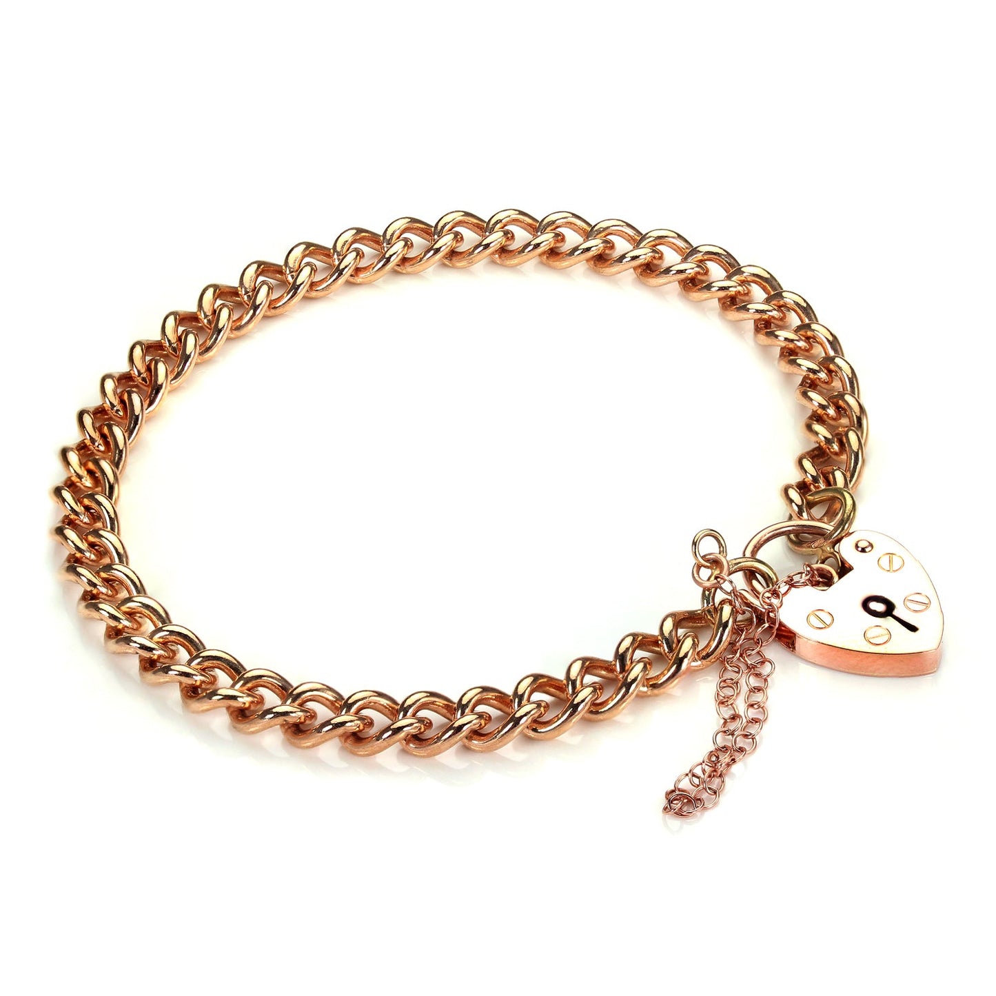 9ct Rose Gold Heart Padlock Charm Bracelet