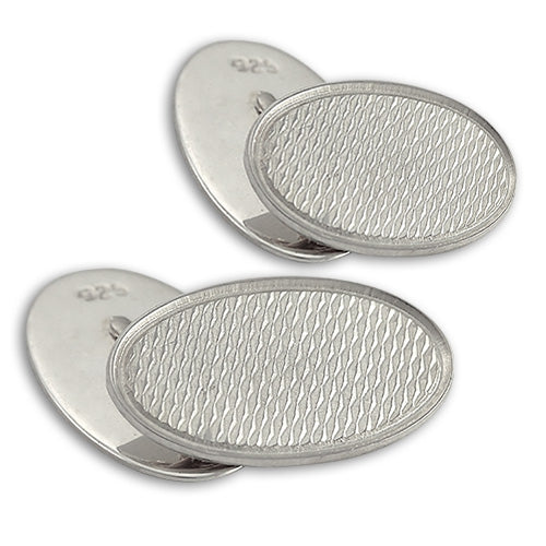 Sterling Silver Engine Turned Oval Cufflinks