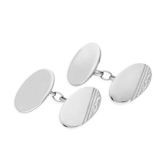 Sterling Silver Engraved Oval Cufflinks