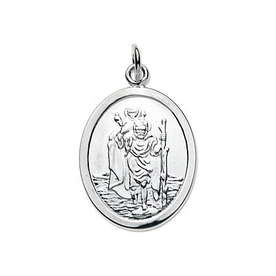 Sterling Silver Oval Saint Christopher Pendant