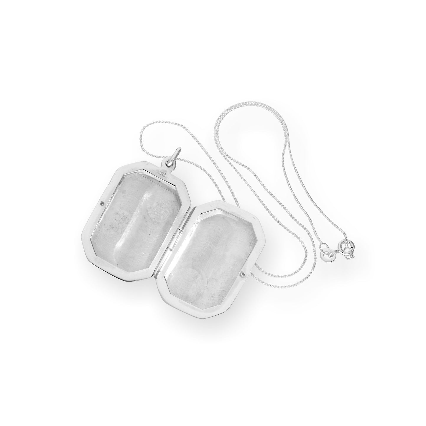 Large Sterling Silver Engravable Octagonal Locket on Chain 16 - 22 Inches