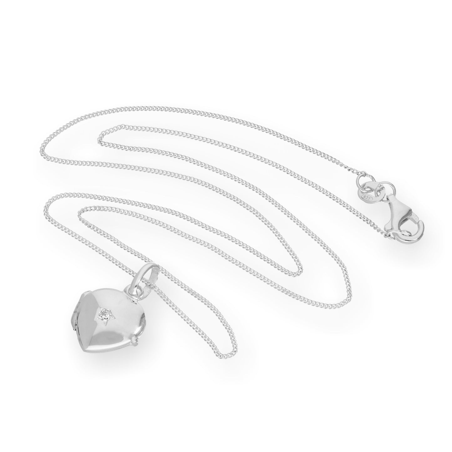 Tiny Sterling Silver & CZ Crystal Engravable Heart Locket on Chain 16-22 Inches