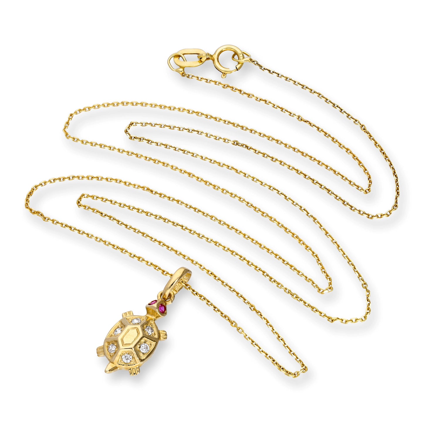 9ct Gold & CZ Crystal Turtle Pendant Necklace