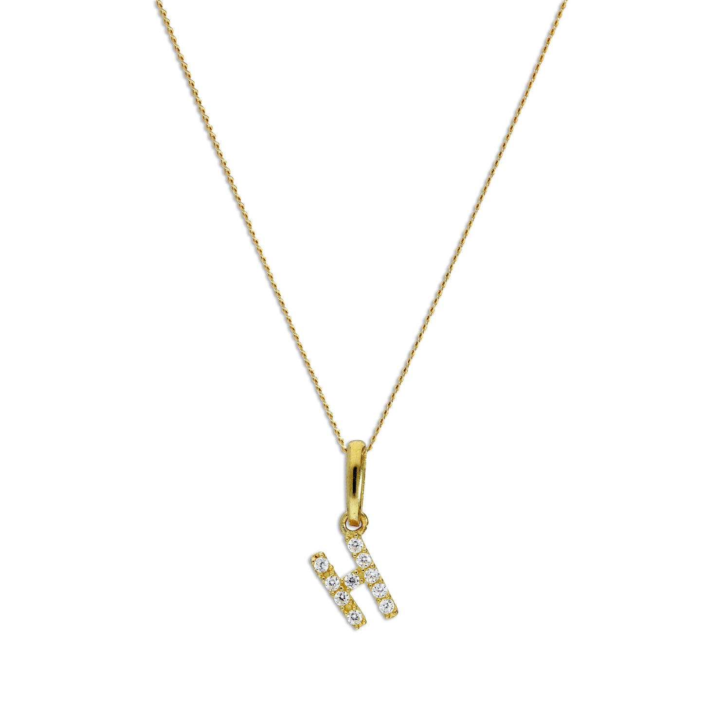 9ct Gold & Clear CZ Crystal Script Alphabet Letter H Necklace 16 - 20 Inches