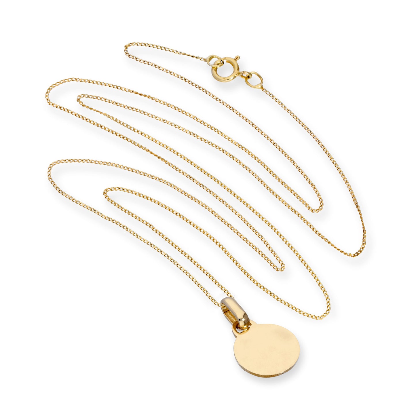 9ct Gold Engravable Round Pendant Necklace 16-20 Inches