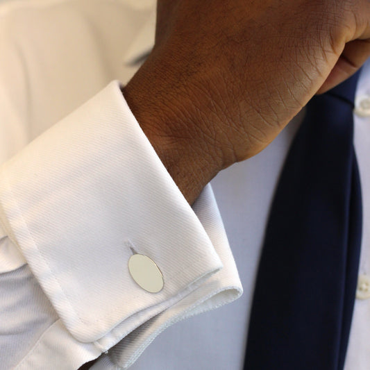 9ct White Gold Classic Oval Cufflinks
