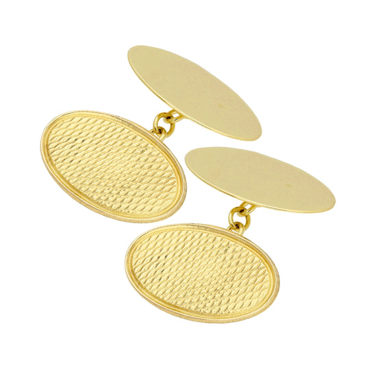9ct Gold Engine Turned Oval Cufflinks