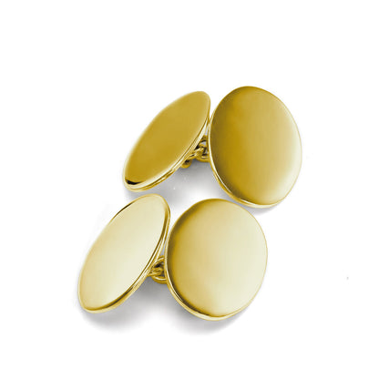 Gold Plated Sterling Silver Double-Sided Plain Oval Cufflinks