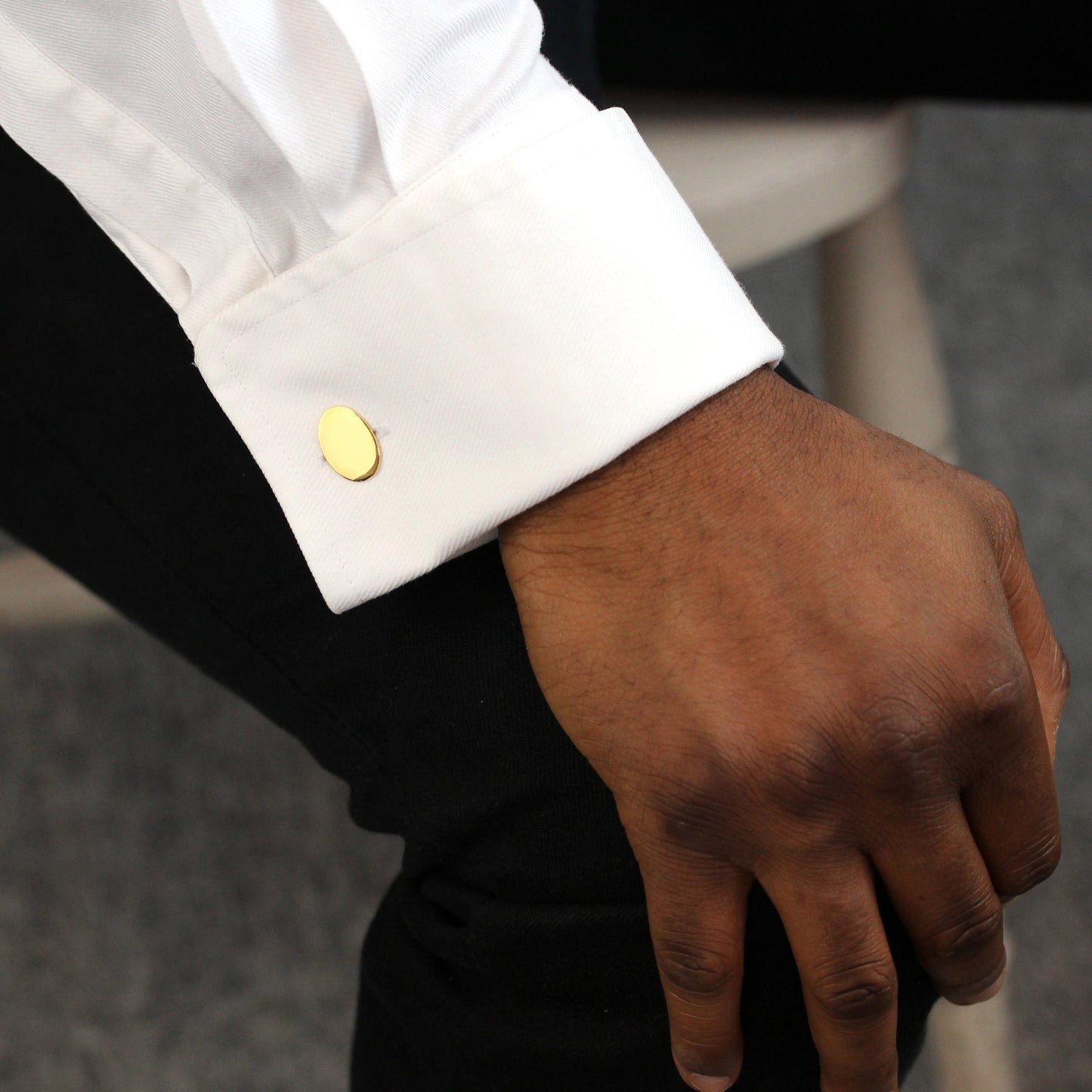 Gold Plated Sterling Silver Double-Sided Plain Oval Cufflinks
