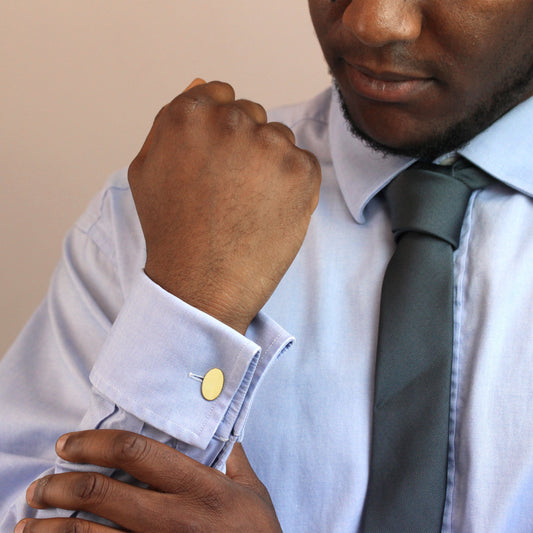 Gold Plated Sterling Silver Double-Sided Plain Oval Cufflinks