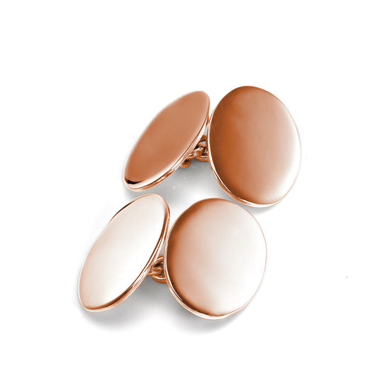 Rose Gold Plated Sterling Silver Double-Sided Plain Oval Cufflinks