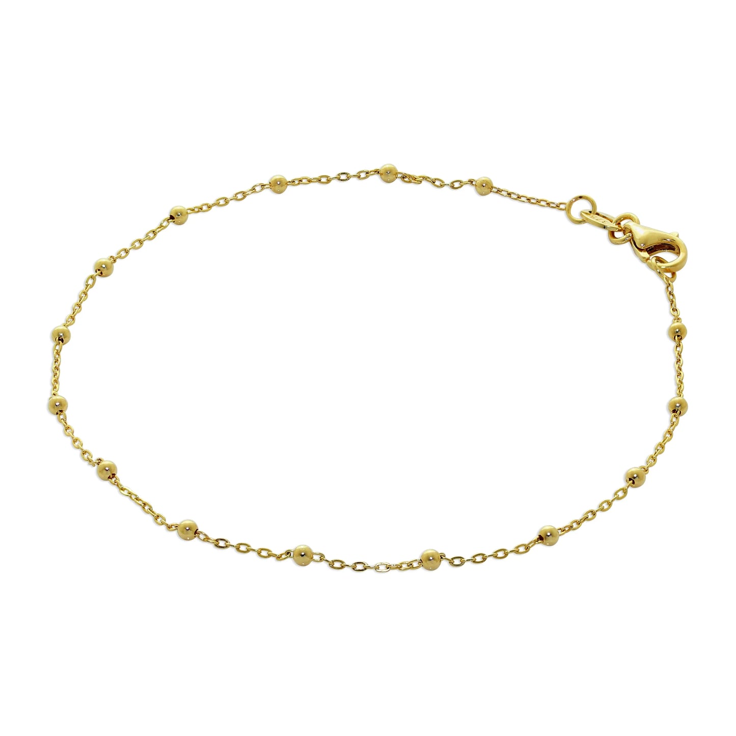 9ct Gold Bobble Ball Bead Chain Bracelet 7.5 Inches