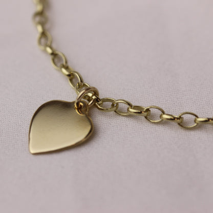 9ct Gold 7 Inch Starter Charm Bracelet with Engravable Heart