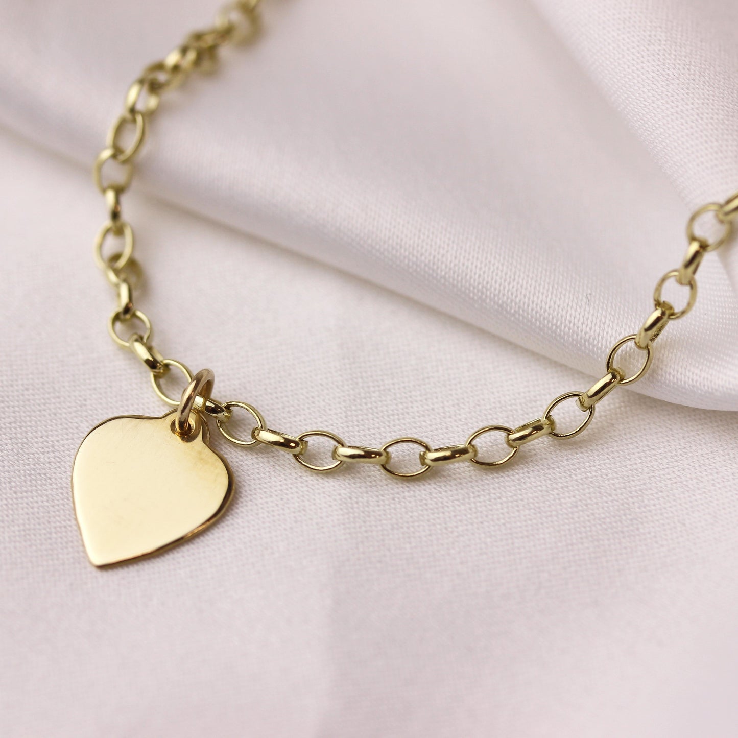 9ct Gold 7 Inch Starter Charm Bracelet with Engravable Heart