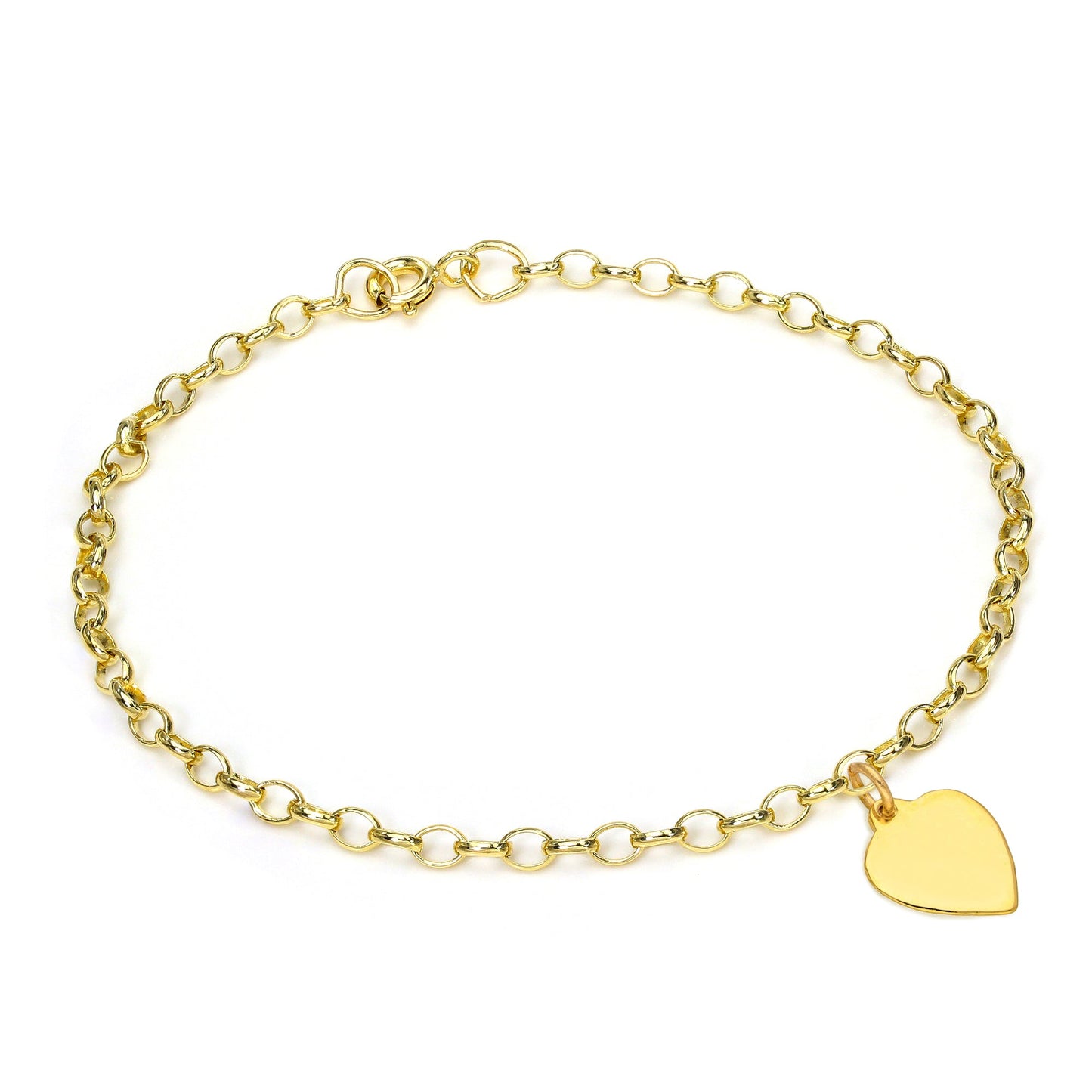 9ct Gold 7 Inch Starter Charm Bracelet with Engravable Heart
