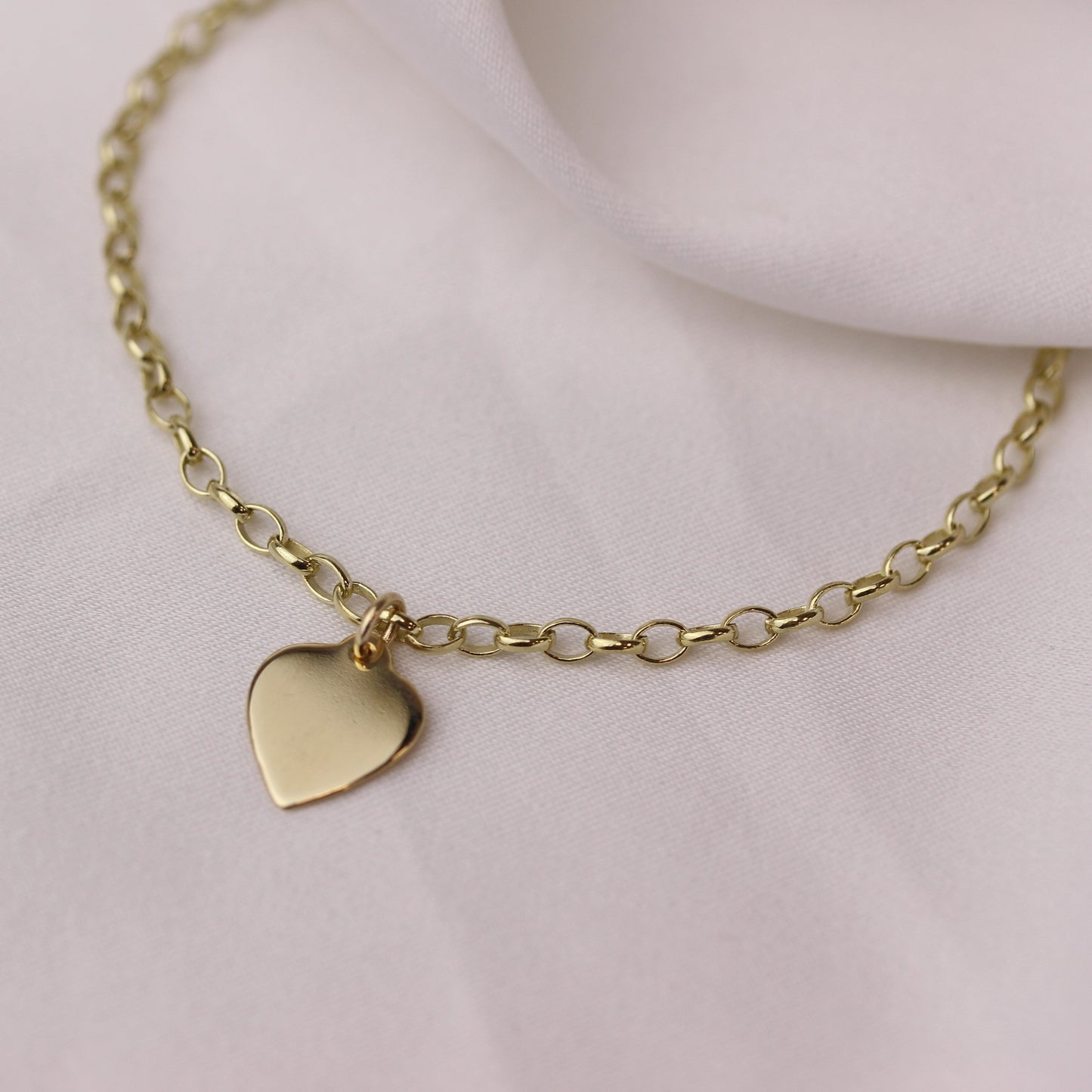 9ct Gold 7 Inch Starter Charm Bracelet with Engravable Heart