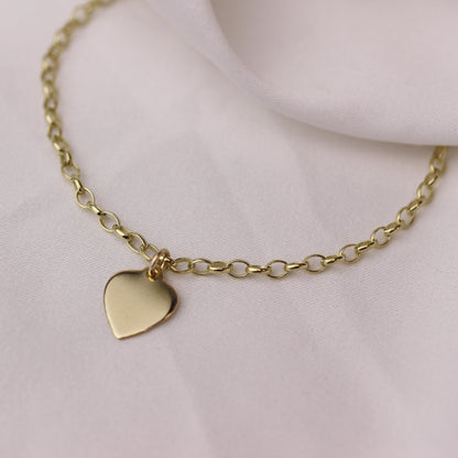 9ct Gold 7 Inch Starter Charm Bracelet with Engravable Heart