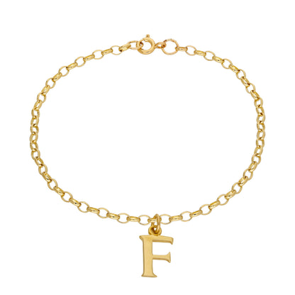 9ct Gold 7 Inch Fine Starter Charm Bracelet Letter A - Z
