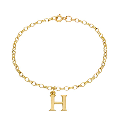 9ct Gold 7 Inch Fine Starter Charm Bracelet Letter A - Z