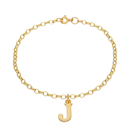 9ct Gold 7 Inch Fine Starter Charm Bracelet Letter A - Z