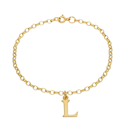 9ct Gold 7 Inch Fine Starter Charm Bracelet Letter A - Z