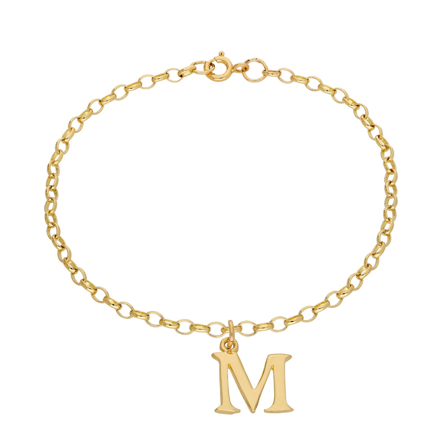 9ct Gold 7 Inch Fine Starter Charm Bracelet Letter A - Z