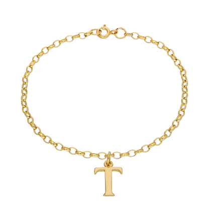 9ct Gold 7 Inch Fine Starter Charm Bracelet Letter A - Z