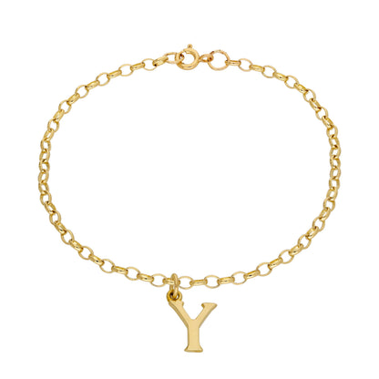 9ct Gold 7 Inch Fine Starter Charm Bracelet Letter A - Z