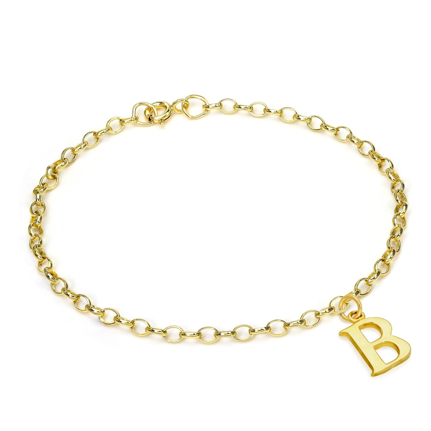 9ct Gold 7 Inch Fine Starter Charm Bracelet Letter A - Z