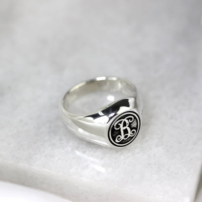 Sterling Silver Script Initial Signet Ring Size J - Z+1
