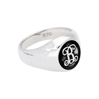 Sterling Silver Script Initial Signet Ring Size J - Z+1