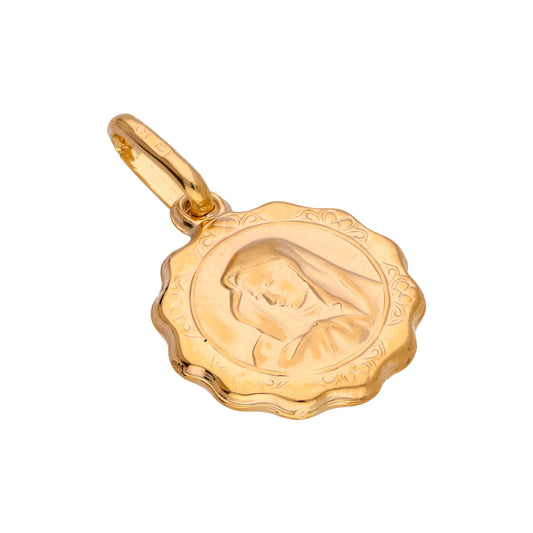 Small 9ct Gold Round Edged Madonna with Child Medal Charm