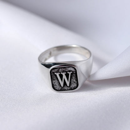Sterling Silver Monogram Square Signet Ring M - Z+1