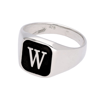 Sterling Silver Monogram Square Signet Ring M - Z+1