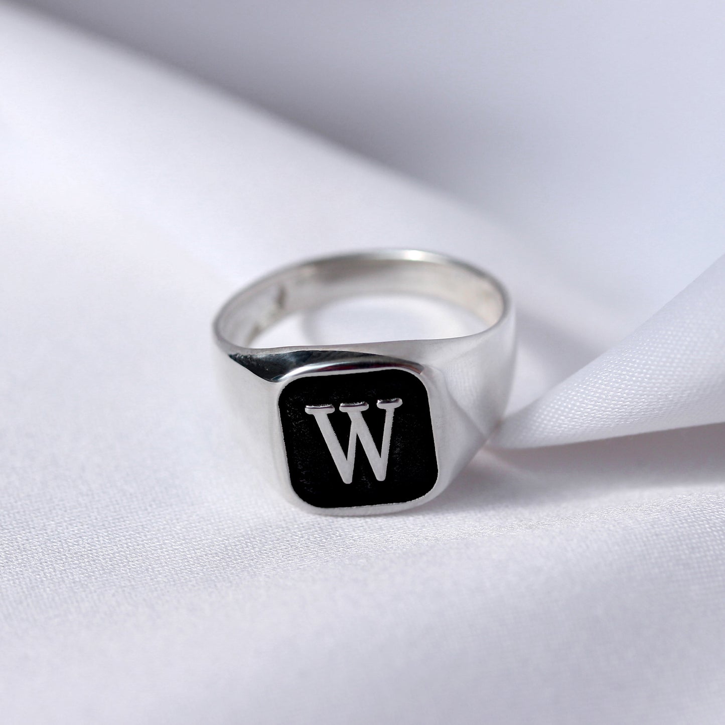 Sterling Silver Monogram Square Signet Ring M - Z+1