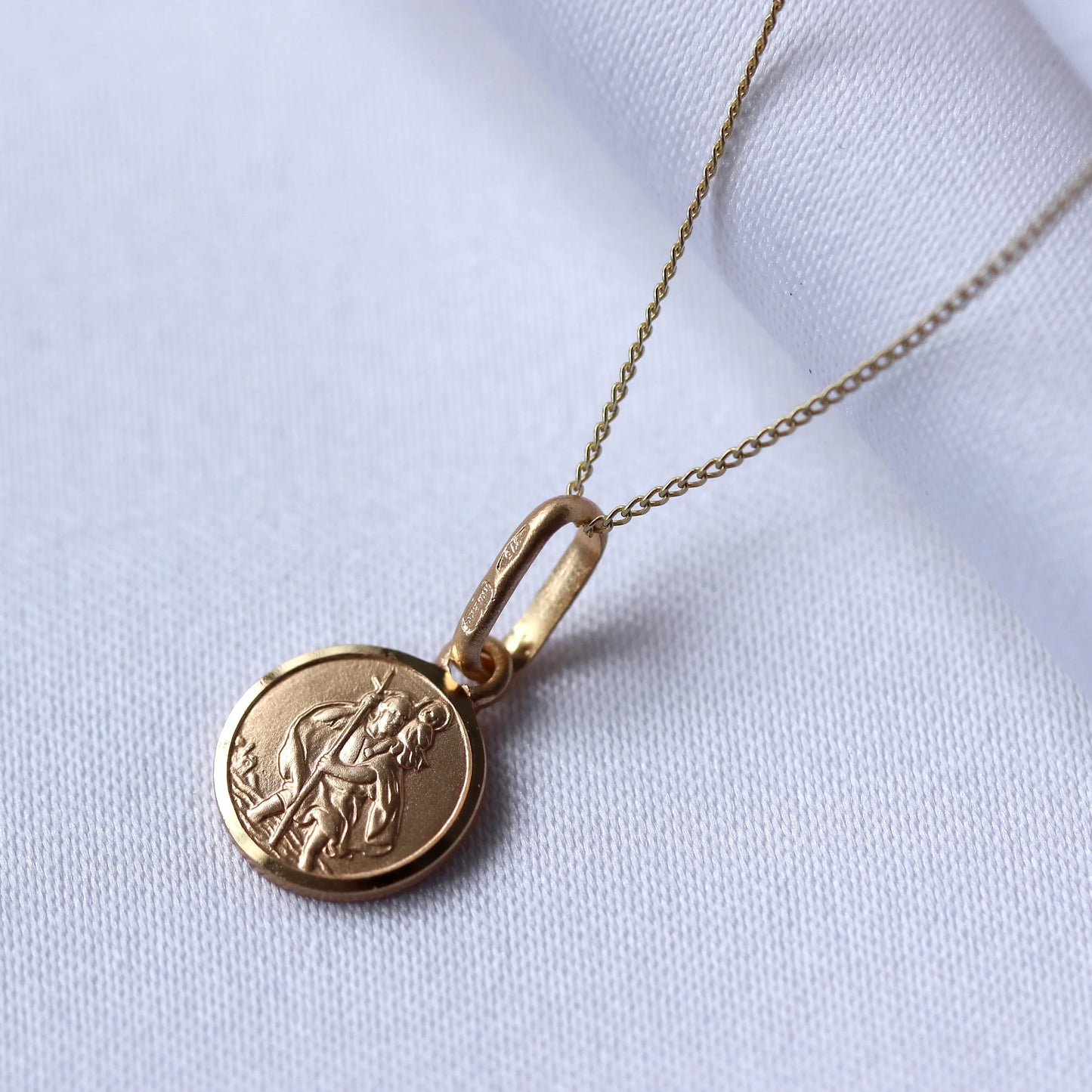 Small Round 9ct Gold St Christopher Necklace 16-22 Inches
