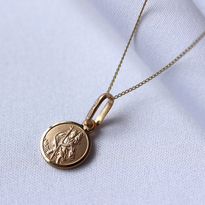 Small Round 9ct Gold St Christopher Necklace 16-22 Inches