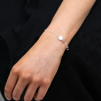 Sterling Silver Brushed Engravable Disc Long Link Bracelet