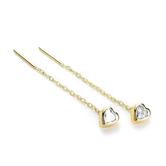 9ct Gold 5mm Heart Shaped CZ Crystal Rubover Pull Thru Earrings